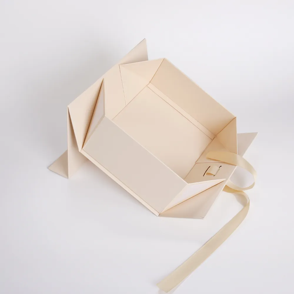 Beige Collapsible Magnetic Gift Box with Satin Ribbon - alternate view