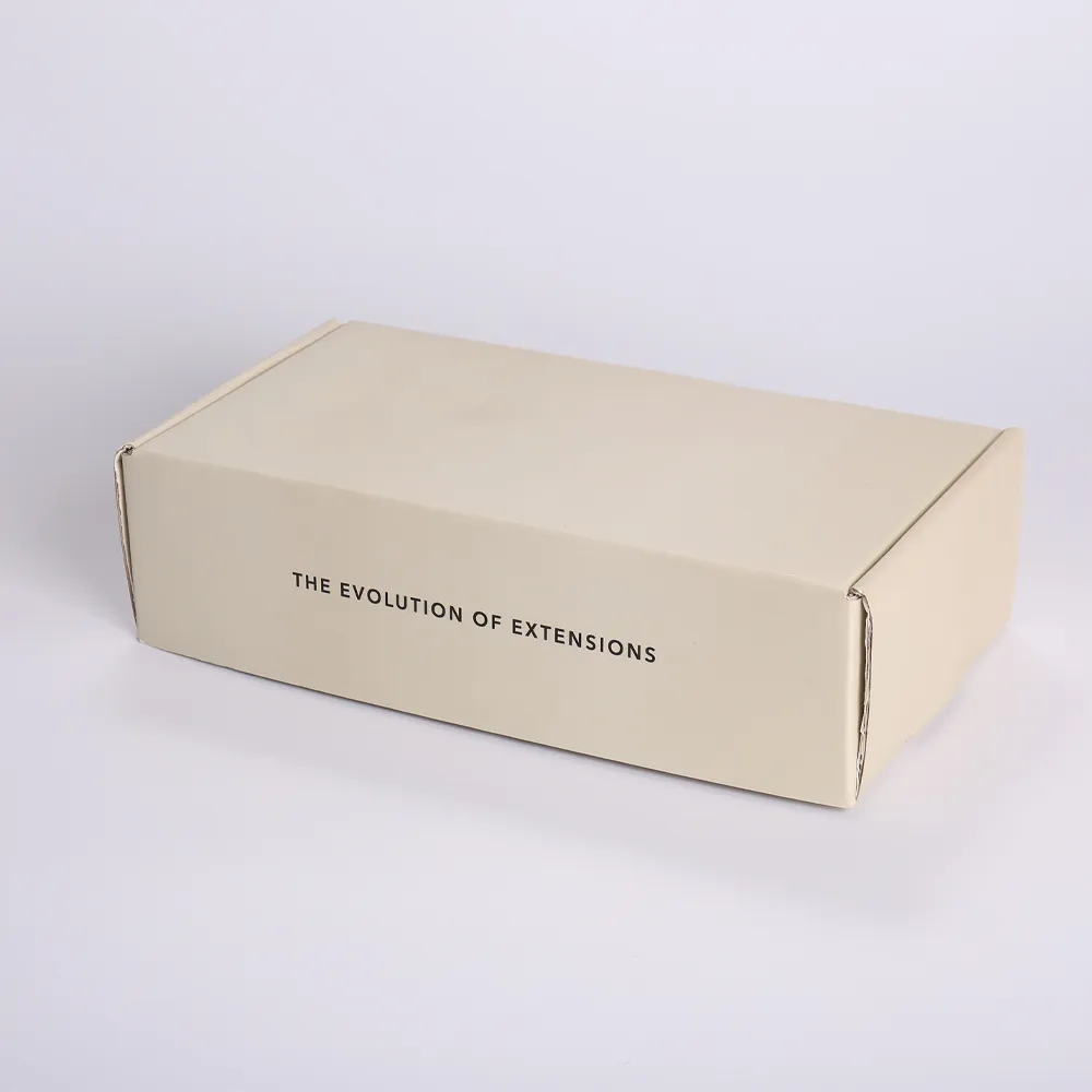 Beige Corrugated Mailer Box with Custom 'Extensions' and 'Thank You' Print