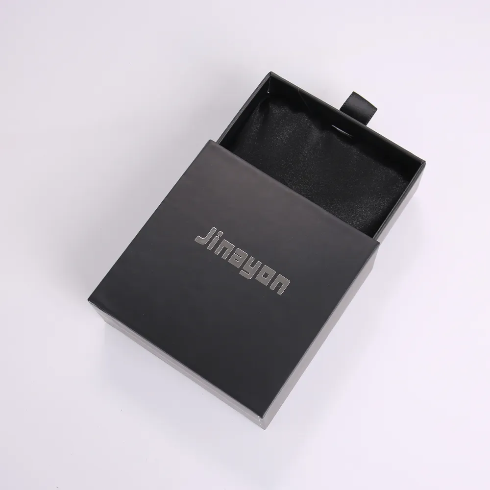 Black Drawer Jewelry Box with Satin Lining and Faux Leather Pouch