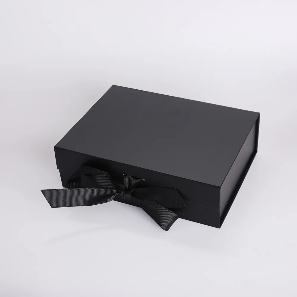 Black Foldable Rigid Gift Box with Ribbon Closure - alternate view
