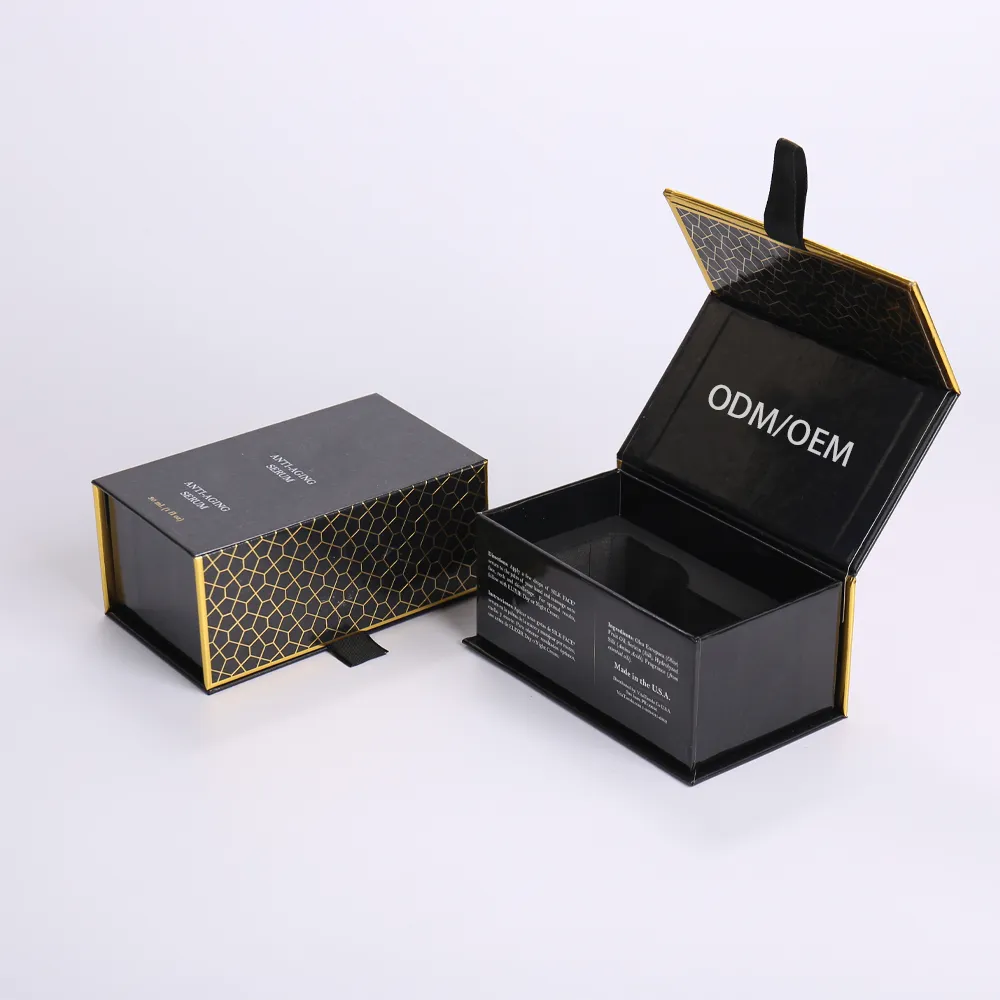 Black and Gold Honeycomb Magnetic Flip-Top Serum Box with Foam Insert - alternate view