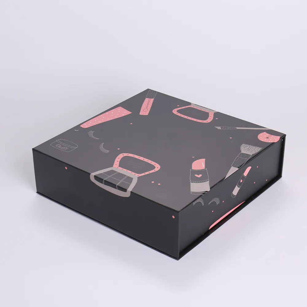 Black Magnetic Flip-Top Rigid Box with Custom Print Designs