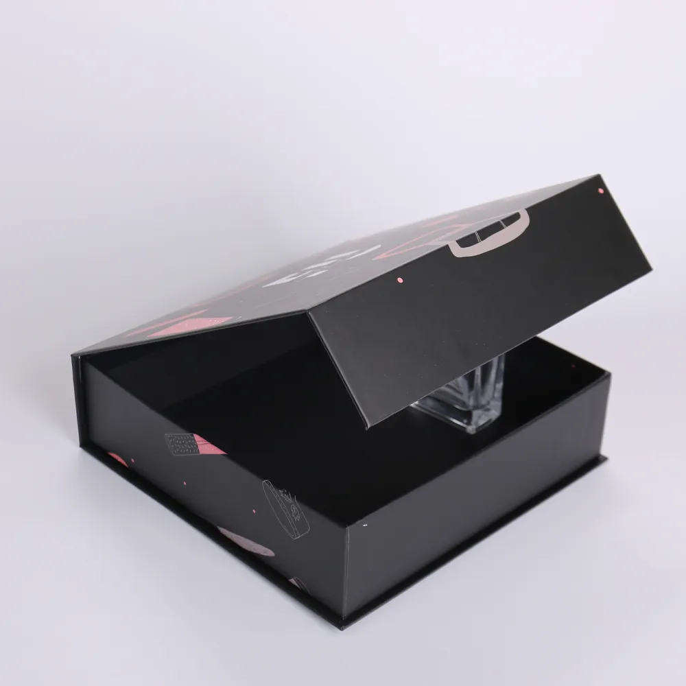 Black Magnetic Flip-Top Rigid Box with Custom Print Designs - alternate view