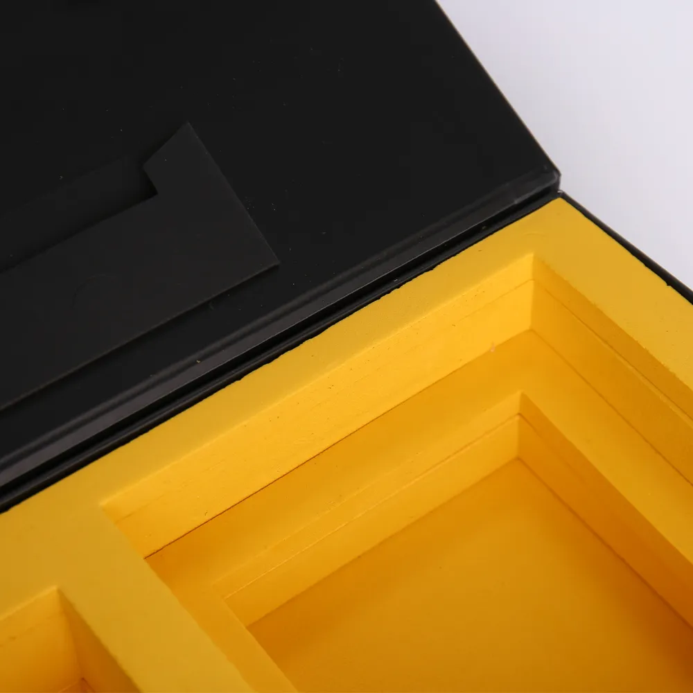 Black Magnetic Flip-Top Rigid Box with Custom Yellow Foam Insert - alternate view