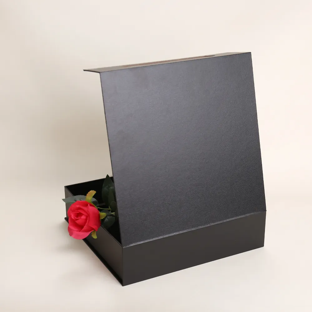 Black Magnetic Flip-Top Rigid Gift Box with Faux Leather Carry Handle