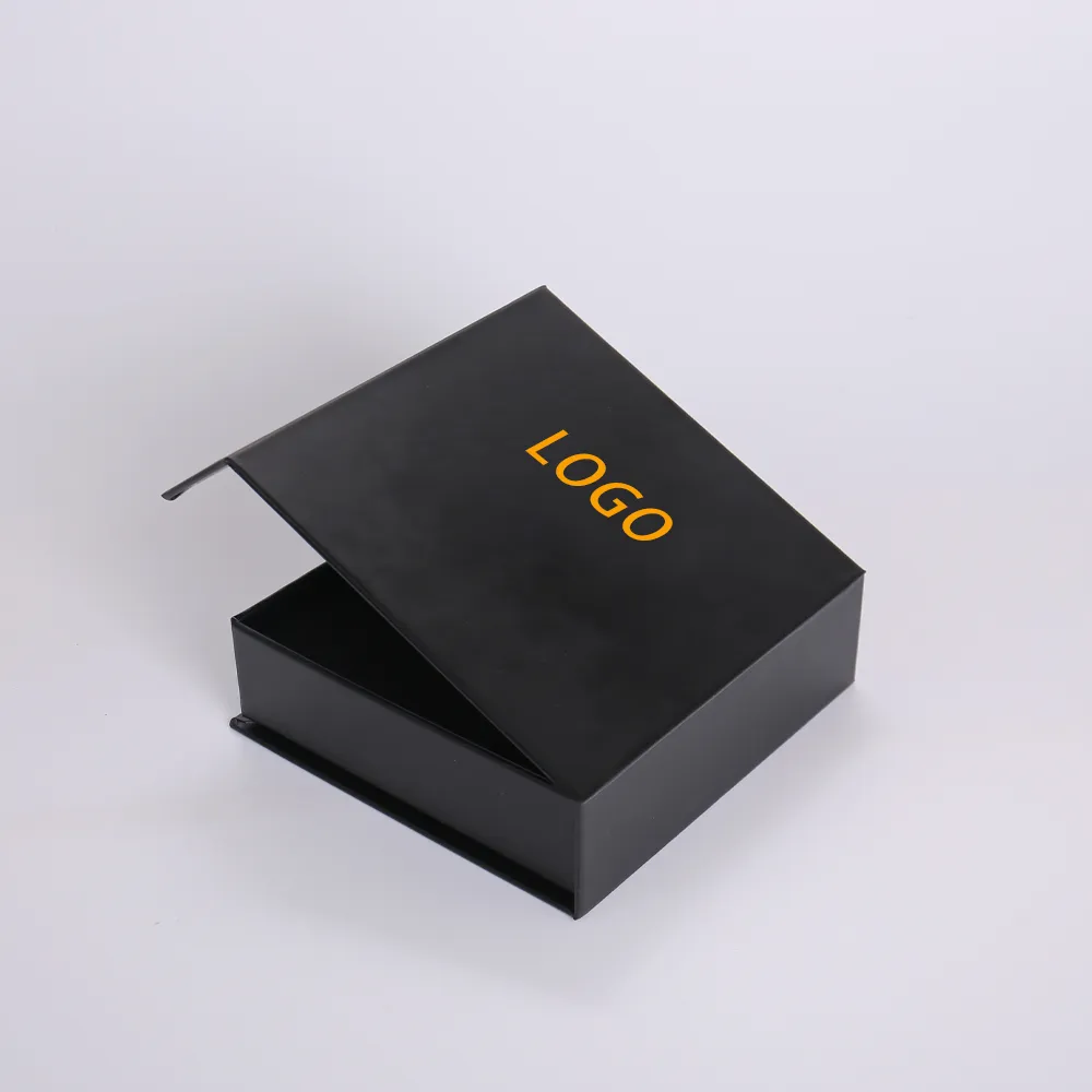 Black Matte Magnetic Flip-Top Rigid Box with Gold Foil Spiral Logo and Custom Foam Insert