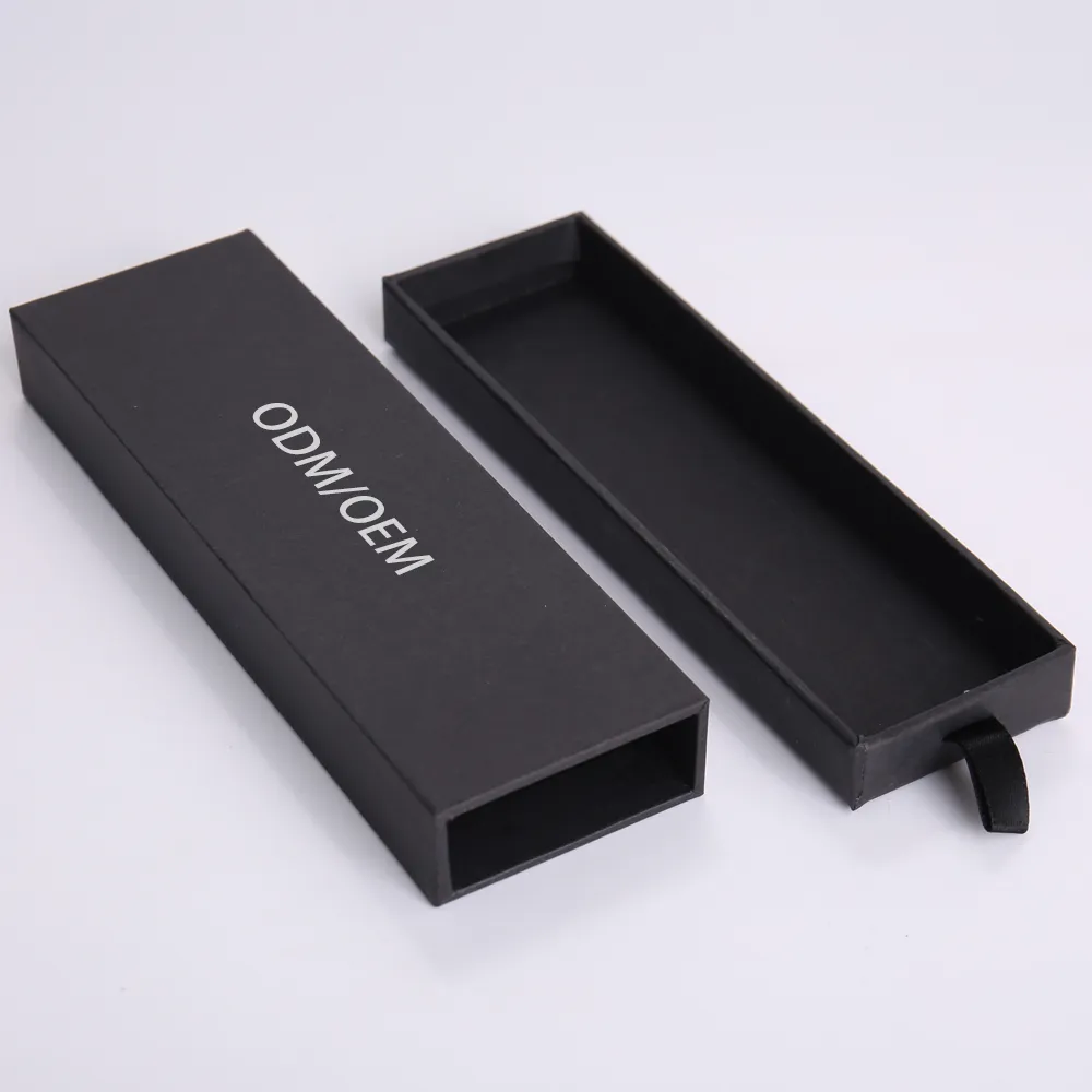 Black Matte Rectangular Drawer Box with Ribbon Pull
